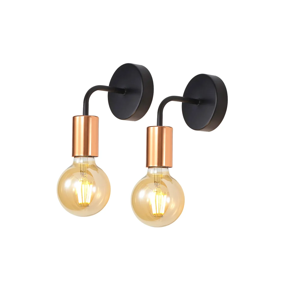 Industrielle Mini-Wandleuchte, Set mit 2 schmiedeeisernen Wandleuchten, Schwarz und Gold für Restaurant-Schlafzimmer-Wohnzimmer-Dekoration