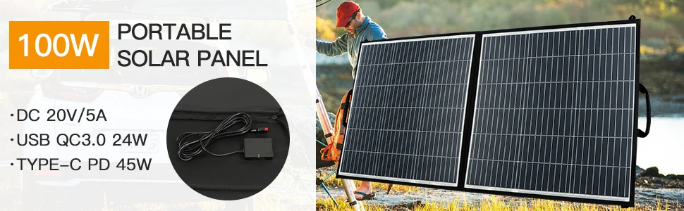 100-W-Solarpanel für Kraftwerk, tragbares Solar-Ladegerät, Schnellladung, USB-A-QC3.0-PD, 45-W-USB-C-DC-Anschlüsse, IP65, IP65 für Solar-/Stromgenerator, Laptop, iPads – Bild 9