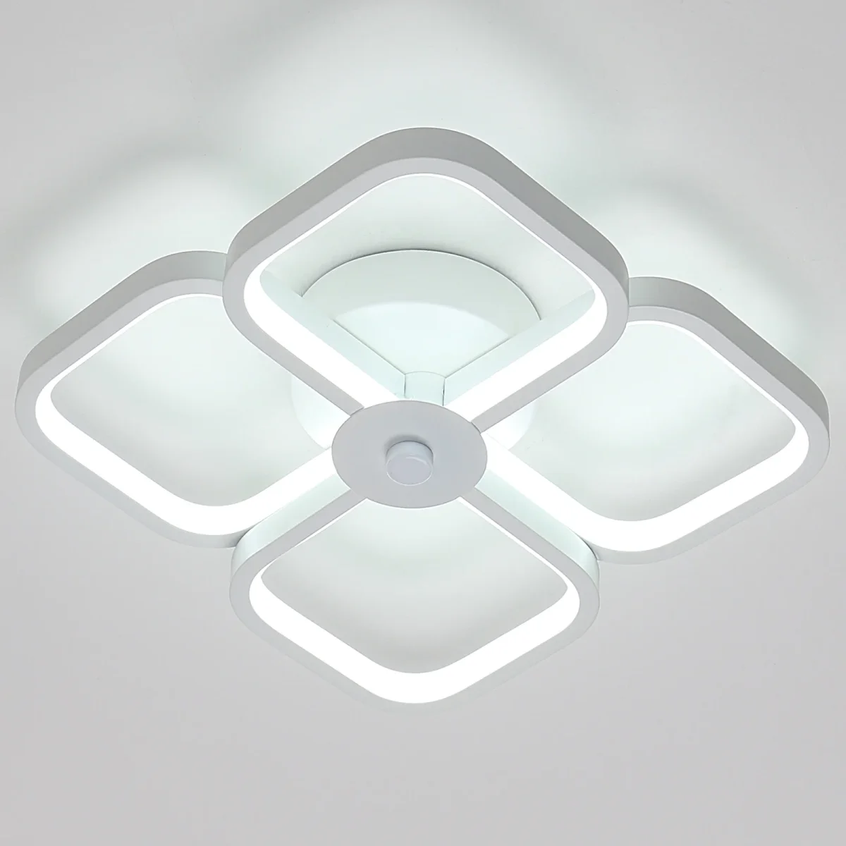 LED-Deckenleuchte, moderne rechteckige Metall-Acryl-Deckenleuchte, 32 W, Kronleuchter-Deckenleuchte, Durchmesser 24 cm, Büro-Deckenleuchte für Schlafzimmer, Wohnzimmer, Esszimmer, Flur, Weiß – Bild 2
