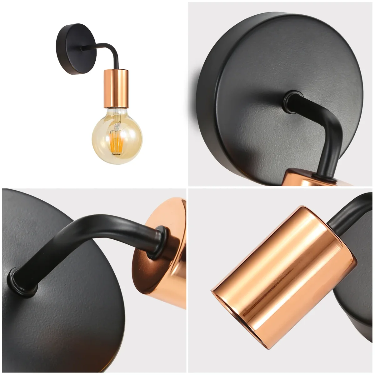 Industrielle Mini-Wandleuchte, Set mit 2 schmiedeeisernen Wandleuchten, Schwarz und Gold für Restaurant-Schlafzimmer-Wohnzimmer-Dekoration – Bild 7