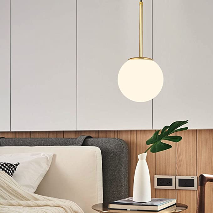 LED-Schlafzimmer-Nachttisch-Kronleuchter, nordische Einzelkopf-Persönlichkeits-Glaskugel-Deckenlampe, postmoderne, einfache kreative Pendelleuchte, Heim-Esszimmer-Dekoration, Innenbeleuchtung (Glühbirne nicht im Lieferumfang enthalten). – Bild 4