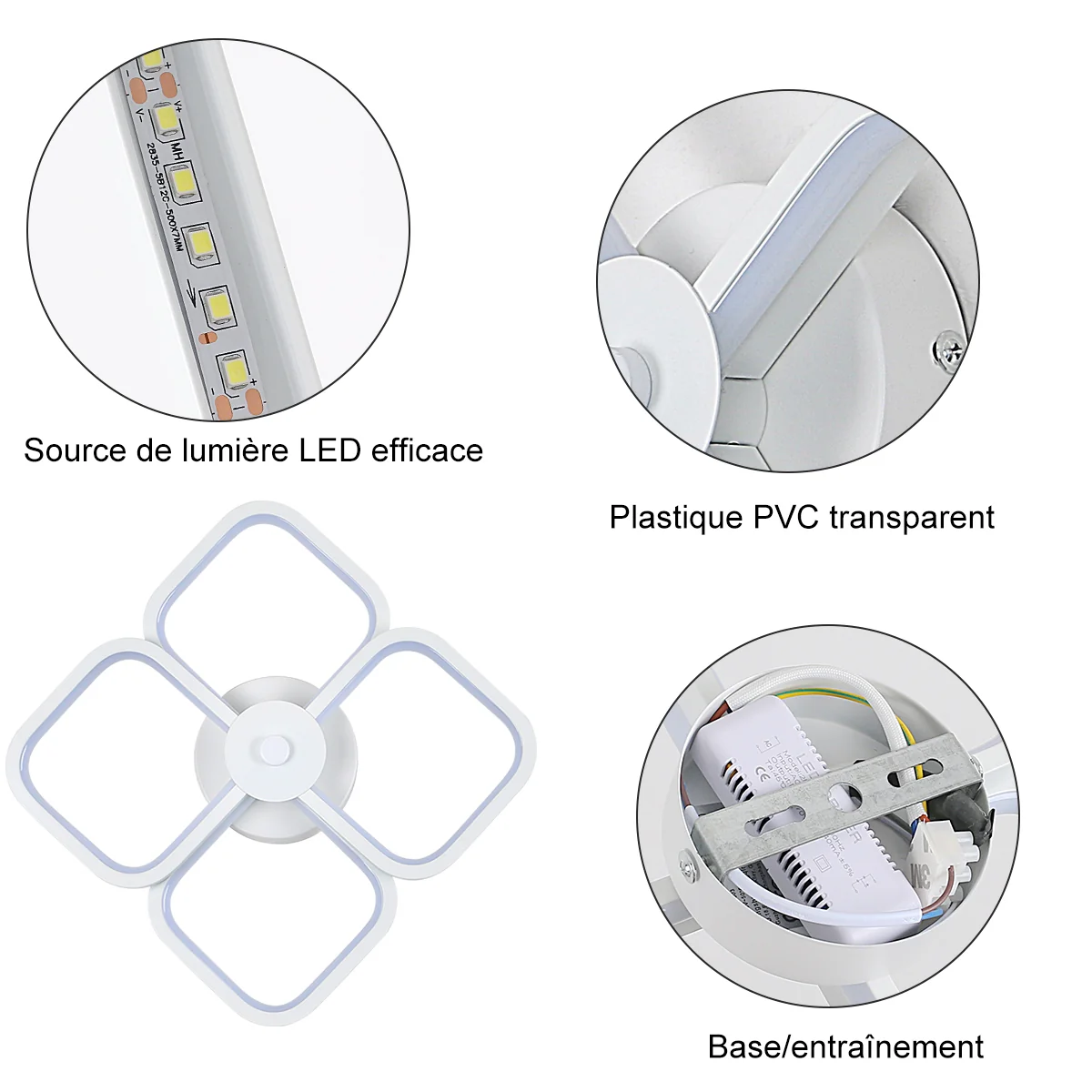 LED-Deckenleuchte, moderne rechteckige Metall-Acryl-Deckenleuchte, 32 W, Kronleuchter-Deckenleuchte, Durchmesser 24 cm, Büro-Deckenleuchte für Schlafzimmer, Wohnzimmer, Esszimmer, Flur, Weiß – Bild 7