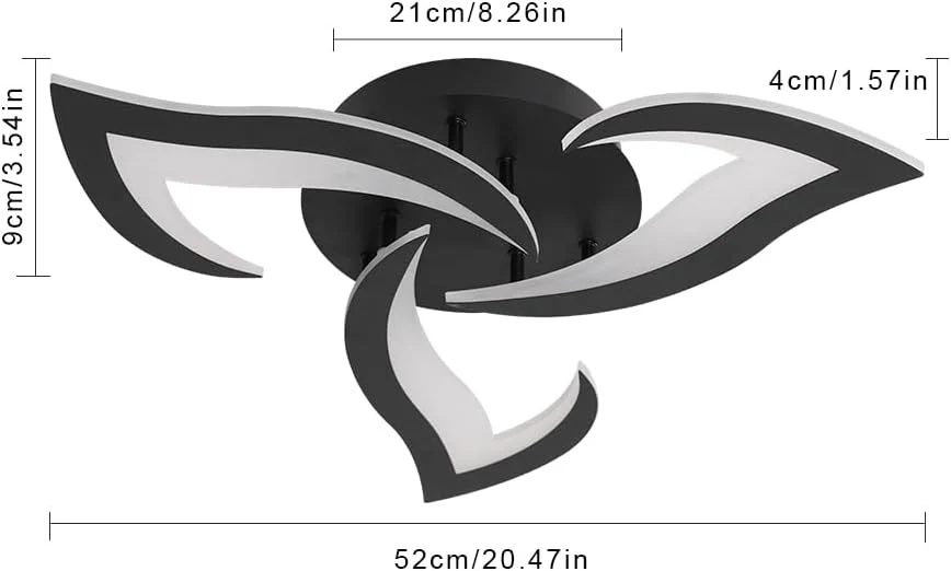 LED-Deckenleuchte, 36 W, 3060 lm, moderne Deckenleuchte, 3-Licht-LED-Deckenleuchte aus Acryl für Wohnzimmer, Schlafzimmer, Küche, Durchmesser 58 cm (schwarz), warmweißes Licht 3000 K – Bild 4