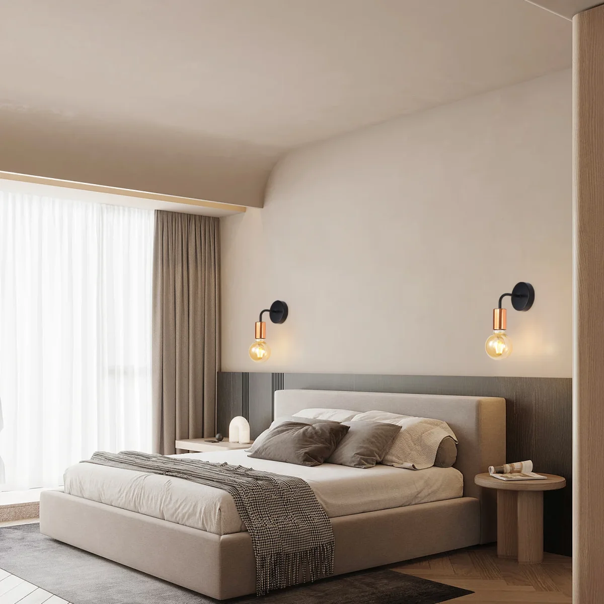Industrielle Mini-Wandleuchte, Set mit 2 schmiedeeisernen Wandleuchten, Schwarz und Gold für Restaurant-Schlafzimmer-Wohnzimmer-Dekoration – Bild 3