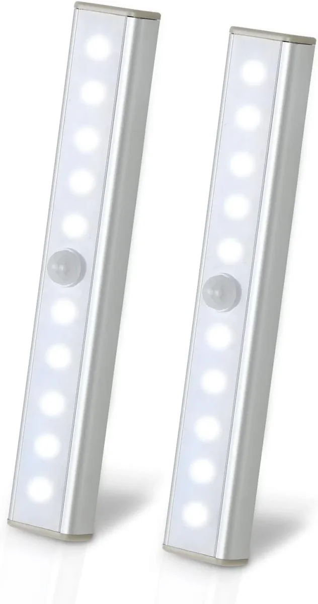 LED-Schrankleuchte, 10 LED, 6500 K weißes Licht, Bewegungssensor, wiederaufladbare Schrankleuchte mit selbstklebendem Magnetstreifen, geeignet für Küche, Treppen, Flur (2 Stück)