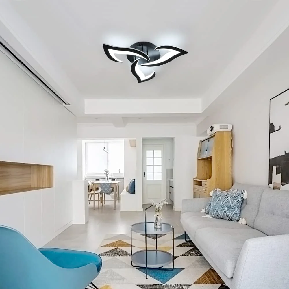 LED-Deckenleuchte, 36 W, 3060 lm, moderne Deckenleuchte, 3-Licht-LED-Deckenleuchte aus Acryl für Wohnzimmer, Schlafzimmer, Küche, Durchmesser 58 cm (schwarz), kaltweißes Licht 6500 K – Bild 6