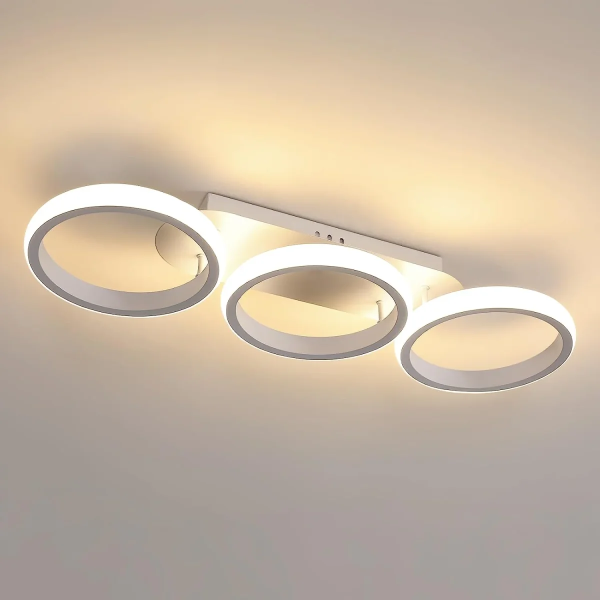 Modernes Design, LED-Deckenleuchte, 32 W, Kreisringe, Deckenlampe, Warmweiß 3000 K, für Wohnzimmer, Schlafzimmer, Esszimmer, Büro, Weiß