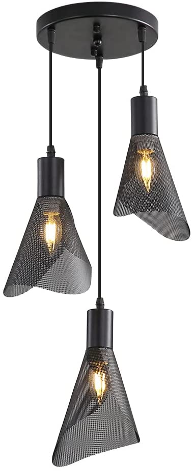 Industrielle Pendelleuchte, Vintage schwarze Deckenleuchte, Kronleuchter mit PVC-Schirm für Schlafzimmer, Wohnzimmer, Restaurant, Bar, 3-flammig E14 (ohne Leuchtmittel) – Bild 3