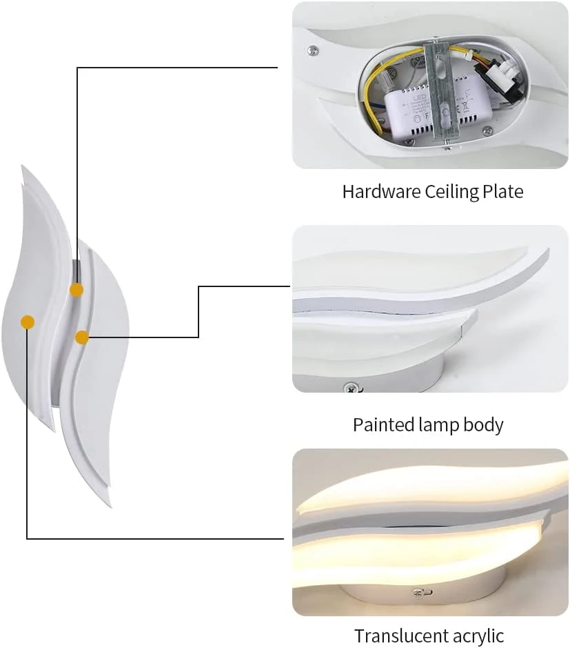 LED-Innenwandleuchte, moderne Wandleuchte 20 W, 2300 lm, Acryl-Beleuchtung, Wandleuchte für Wohnzimmer, Schlafzimmer, Treppenhaus, 3000 K warmweißes Licht, weiße Farbe – Bild 8