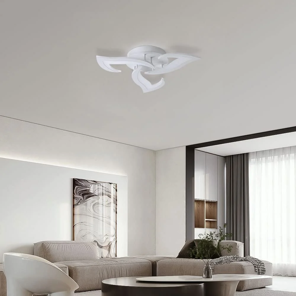 LED-Deckenleuchte, 36 W, 3060 lm, moderne Deckenleuchte, 3-Licht-LED-Deckenleuchte aus Acryl für Wohnzimmer, Schlafzimmer, Küche, Durchmesser 58 cm (weiß), kaltweißes Licht 6500 K – Bild 3