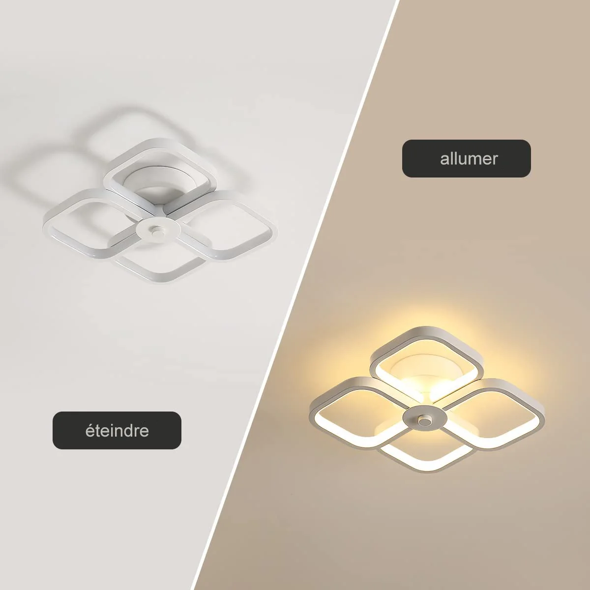 32 W LED-Deckenleuchte, modernes Design, quadratische Kreis-Deckenlampe, Warmweiß 3000 K, für Wohnzimmer, Schlafzimmer, Esszimmer, Büro, Weiß – Bild 9