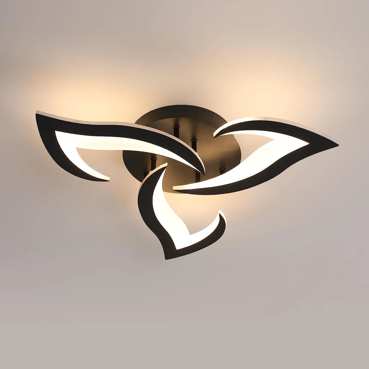 LED-Deckenleuchte, 36 W, 3060 lm, moderne Deckenleuchte, 3-Licht-LED-Deckenleuchte aus Acryl für Wohnzimmer, Schlafzimmer, Küche, Durchmesser 58 cm (schwarz), warmweißes Licht 3000 K