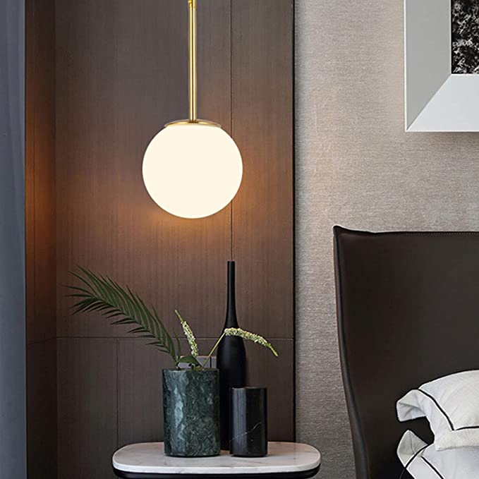 LED-Schlafzimmer-Nachttisch-Kronleuchter, nordische Einzelkopf-Persönlichkeits-Glaskugel-Deckenlampe, postmoderne, einfache kreative Pendelleuchte, Heim-Esszimmer-Dekoration, Innenbeleuchtung (Glühbirne nicht im Lieferumfang enthalten). – Bild 6