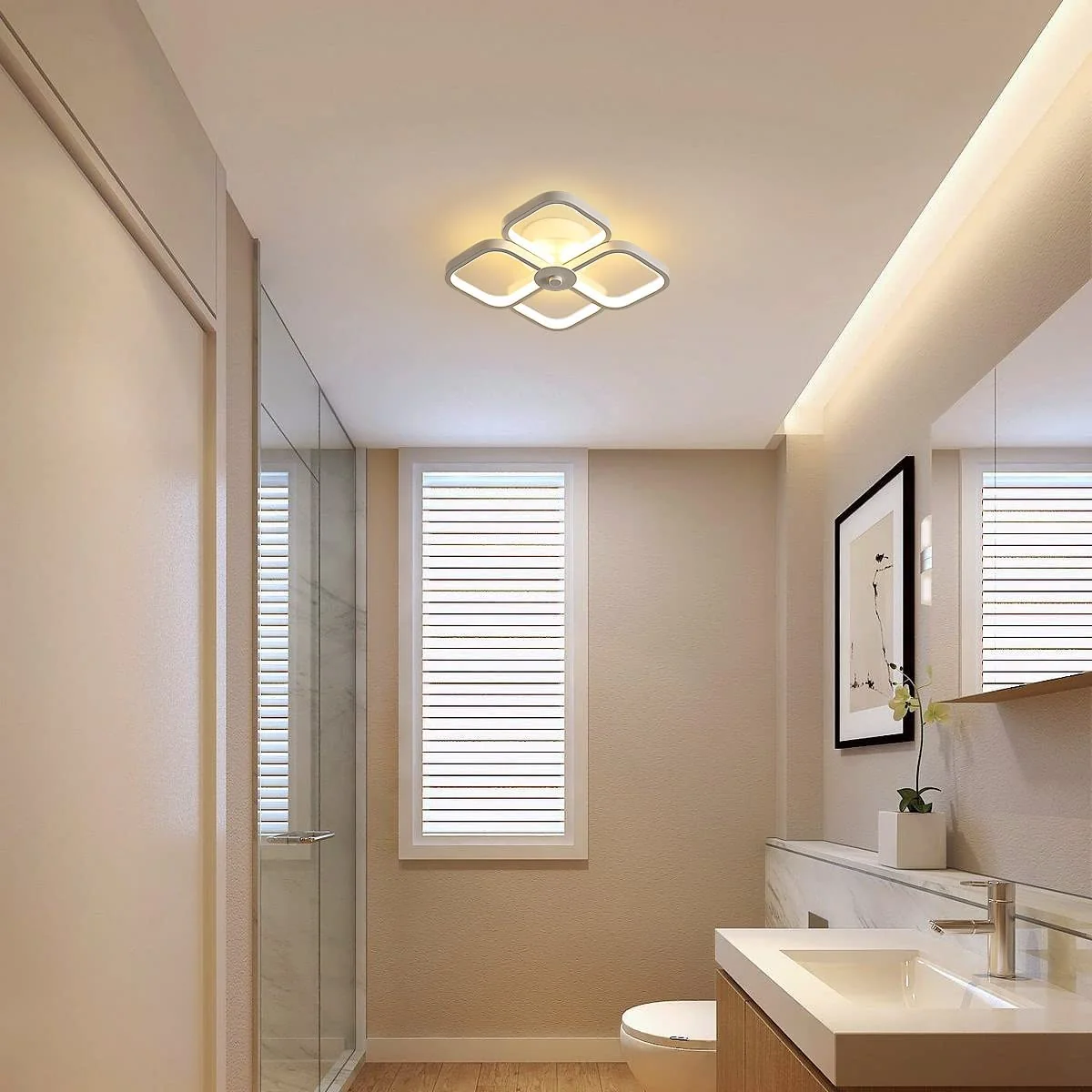 32 W LED-Deckenleuchte, modernes Design, quadratische Kreis-Deckenlampe, Warmweiß 3000 K, für Wohnzimmer, Schlafzimmer, Esszimmer, Büro, Weiß – Bild 6