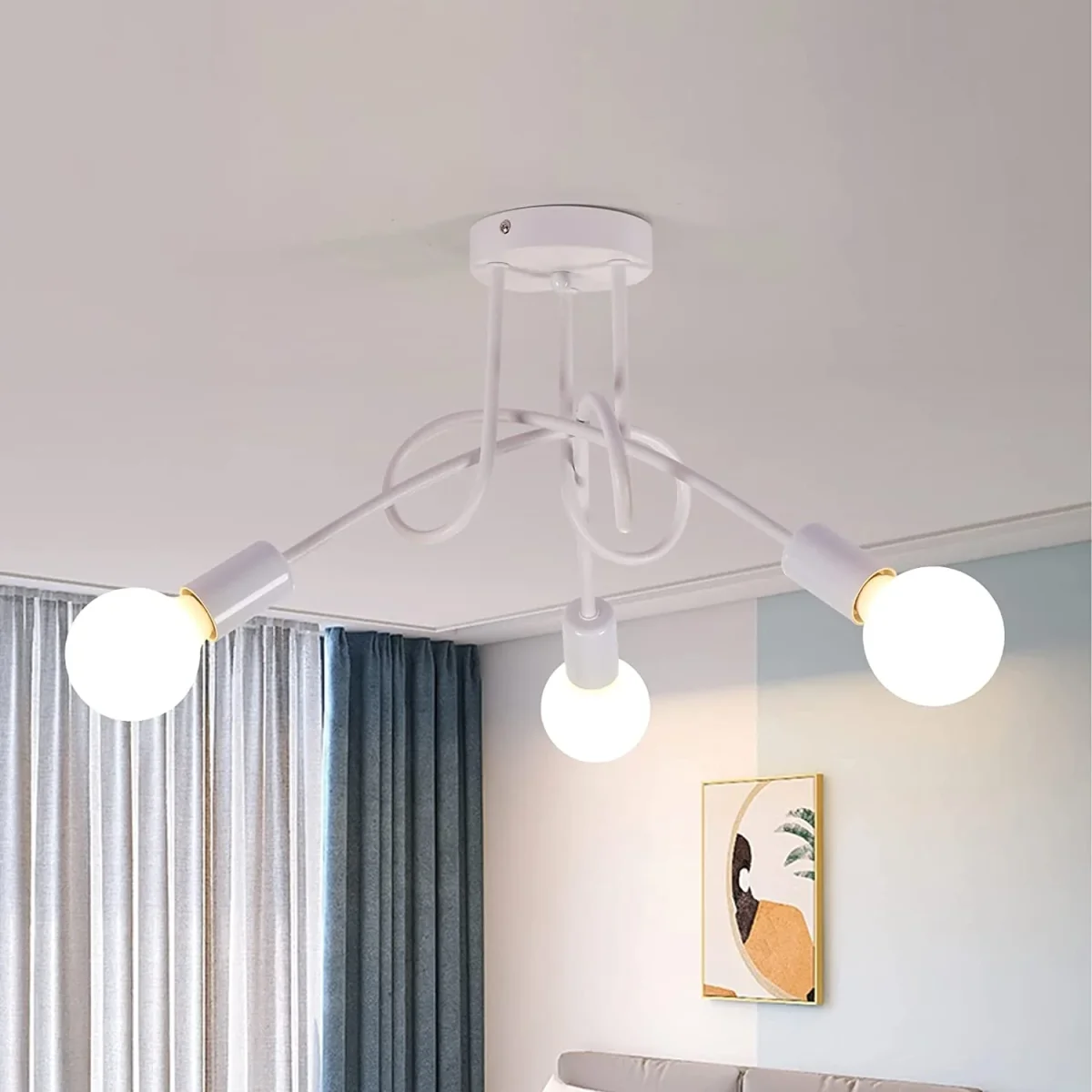 Moderne Deckenleuchte, industrielle Deckenleuchte aus Schmiedeeisen, E27, 3 Hängelampen, Wohnzimmer, Küche, Esszimmer, Durchmesser 55 cm (Leuchtmittel nicht im Lieferumfang enthalten) – Bild 8