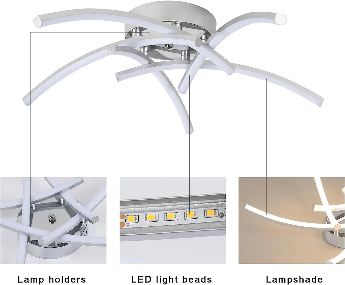 LED-Deckenleuchte, 30 W, modernes Design, warmweiß, 3000 K, wellenförmige Deckenleuchte für Wohnzimmer, Schlafzimmer, Esszimmer, Büro – Bild 5