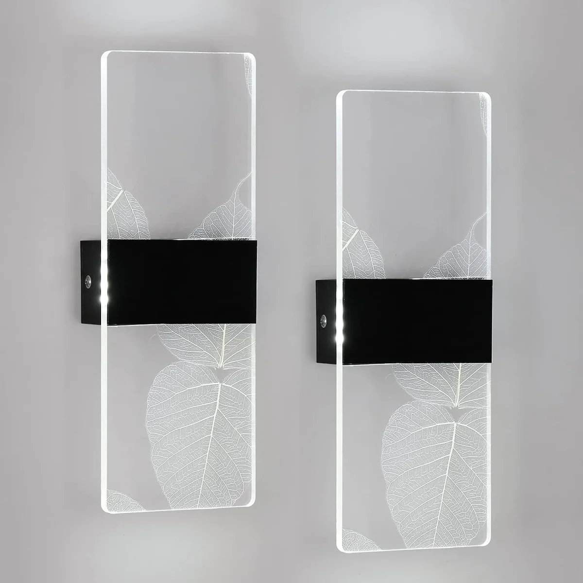 2PCS LED-Wandleuchte, 12W Acryl-Feder-Wandleuchte, 6500K warmweißes Licht, moderne quadratische LED-Wandbeleuchtung für Schlafzimmer, Wohnzimmer, Flur (Blätter)