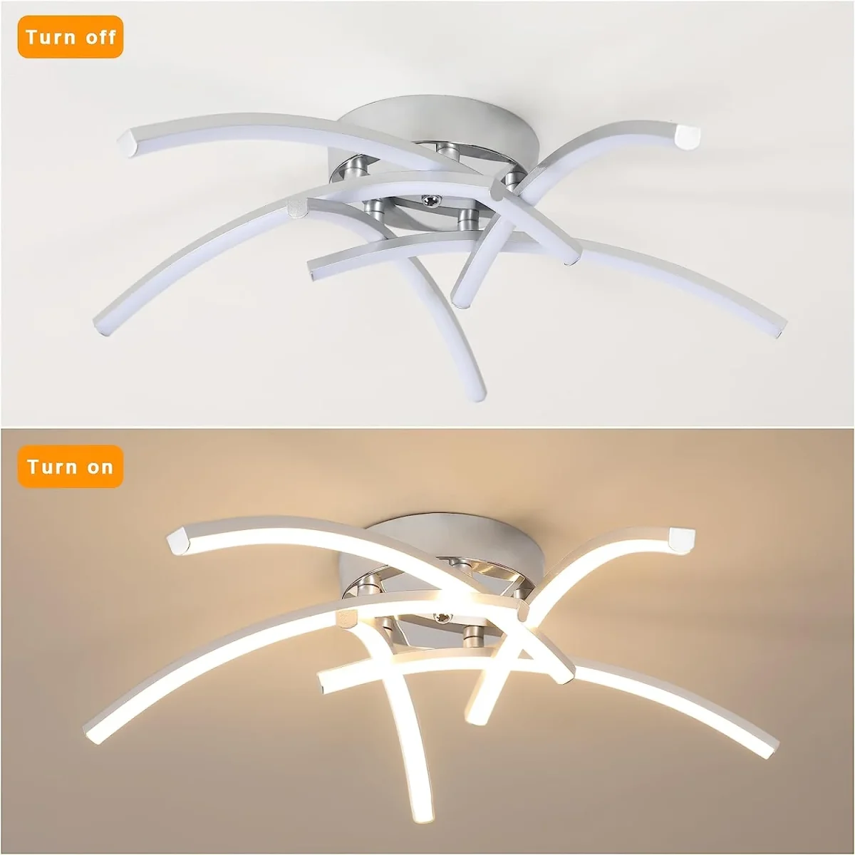 LED-Deckenleuchte, 30 W, modernes Design, warmweiß, 3000 K, wellenförmige Deckenleuchte für Wohnzimmer, Schlafzimmer, Esszimmer, Büro – Bild 7