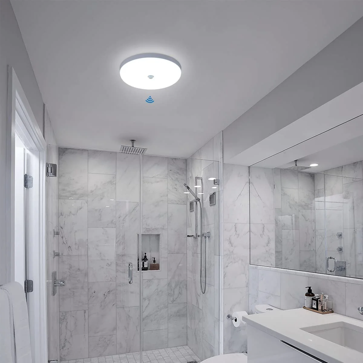 LED-Deckenleuchte mit Bewegungsmelder, 30 W, 6600 K, moderne Deckenleuchte mit kaltweißem Licht, Ø25 cm, weiße, runde Deckenleuchte für Küche, Flur, Treppenhaus, Schlafzimmer, Eingang (IP40) – Bild 6