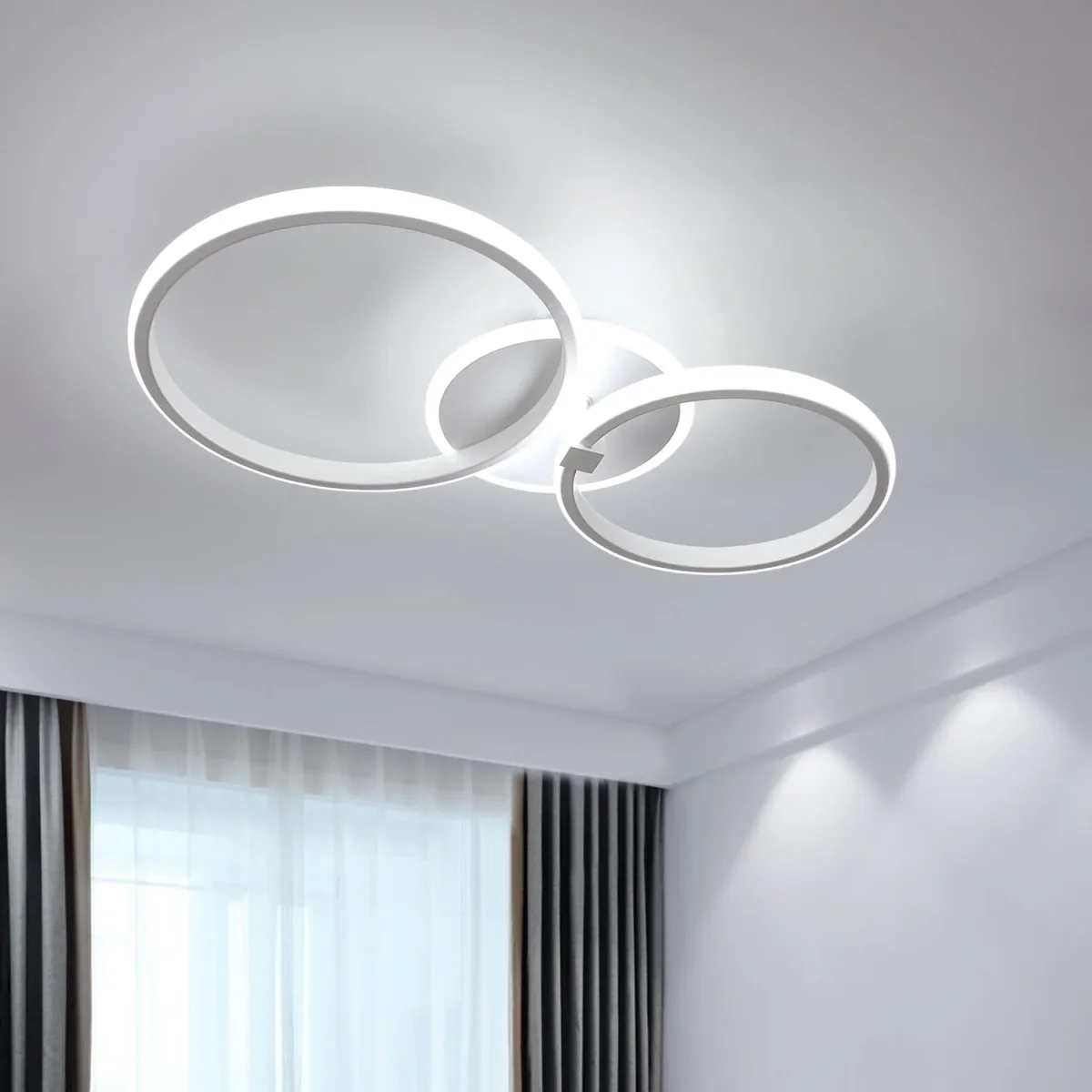 Moderne LED-Deckenleuchte, 42 W, 3500 lm, runde Deckenlampe, LED-Kronleuchter-Deckenleuchte aus Aluminium und Acryl für Wohnzimmer, Schlafzimmer, Küche, Länge 52 cm (kaltweiß 6500 K) weiß