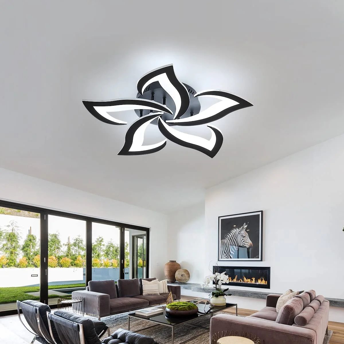Moderne LED-Deckenleuchte, 60 W, kreatives Blütenblatt-Design, Deckenleuchte aus Acryl, für Wohnzimmer, Schlafzimmer, Arbeitszimmer, Durchmesser 60 cm, Schwarzlicht 6000 K, Kaltweiß – Bild 3