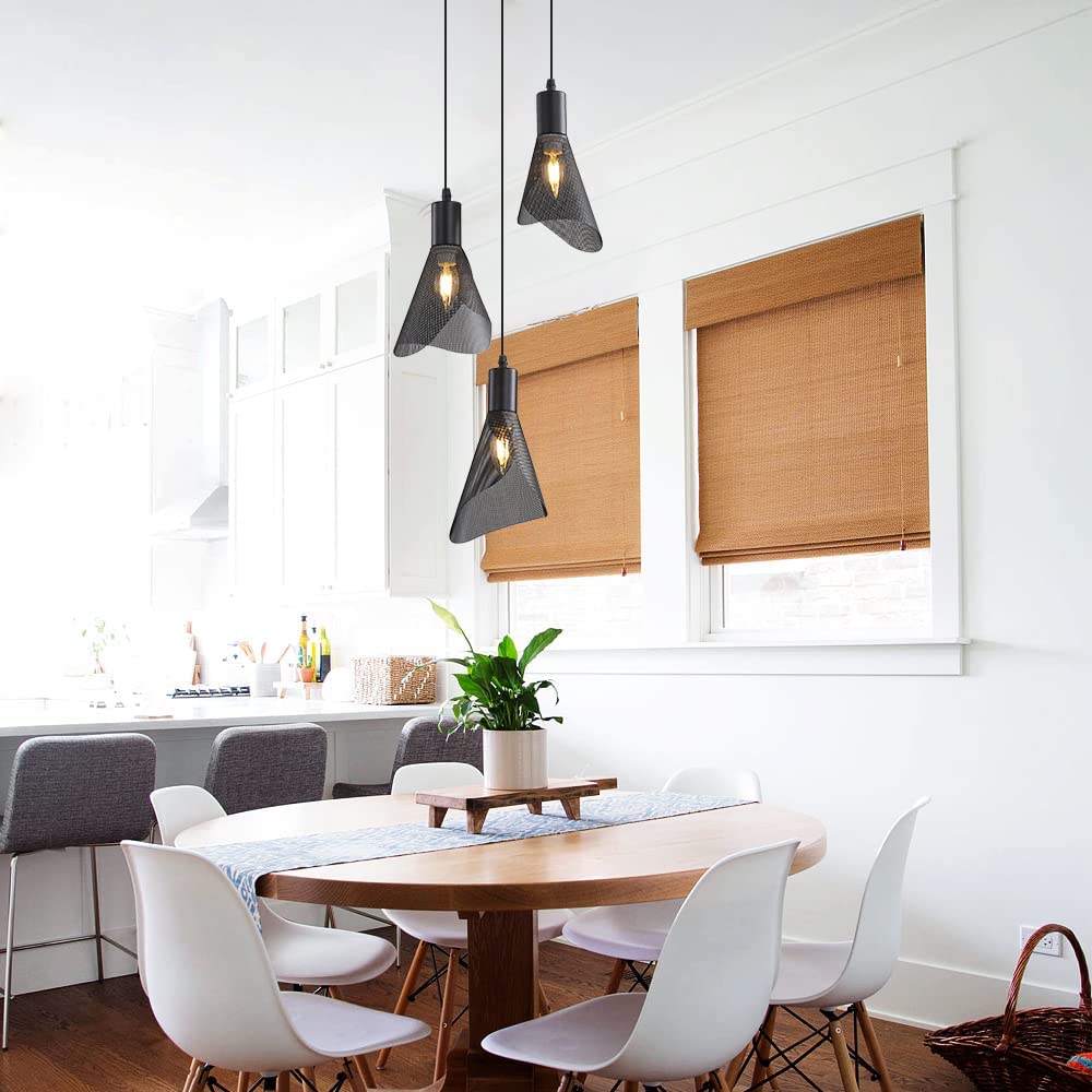 Industrielle Pendelleuchte, Vintage schwarze Deckenleuchte, Kronleuchter mit PVC-Schirm für Schlafzimmer, Wohnzimmer, Restaurant, Bar, 3-flammig E14 (ohne Leuchtmittel) – Bild 8
