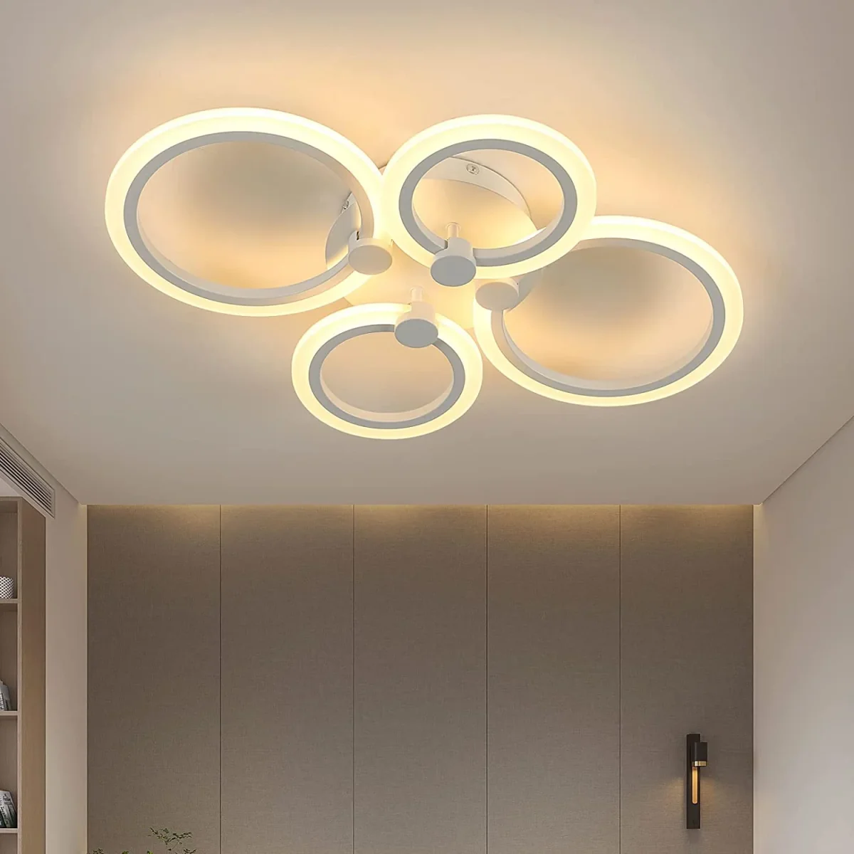 Moderne LED-Deckenleuchte, 34 W, kreative 4-Kopf-Deckenleuchte, 3000 K warmes Licht, Deckenleuchte, Acryl-Metall-Deckenleuchte für Wohnzimmer, Schlafzimmer, Esszimmer, Büro
