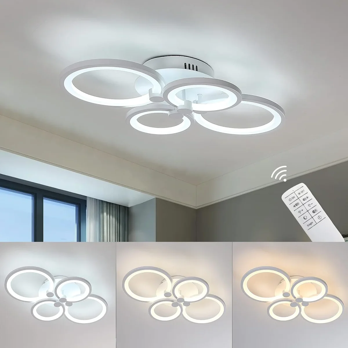 Moderne LED-Deckenleuchte 42 W, dimmbar mit Fernbedienung, 3000 – 6500 K, dimmbare Deckenlampe, einstellbare Helligkeit, Metall- und Acryl-Design für Wohnzimmer, Küche, Schlafzimmer – Bild 2