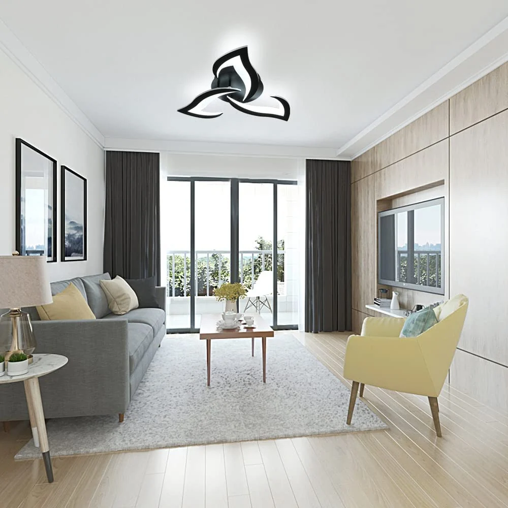 LED-Deckenleuchte, 36 W, 3060 lm, moderne Deckenleuchte, 3-Licht-LED-Deckenleuchte aus Acryl für Wohnzimmer, Schlafzimmer, Küche, Durchmesser 58 cm (schwarz), kaltweißes Licht 6500 K – Bild 5
