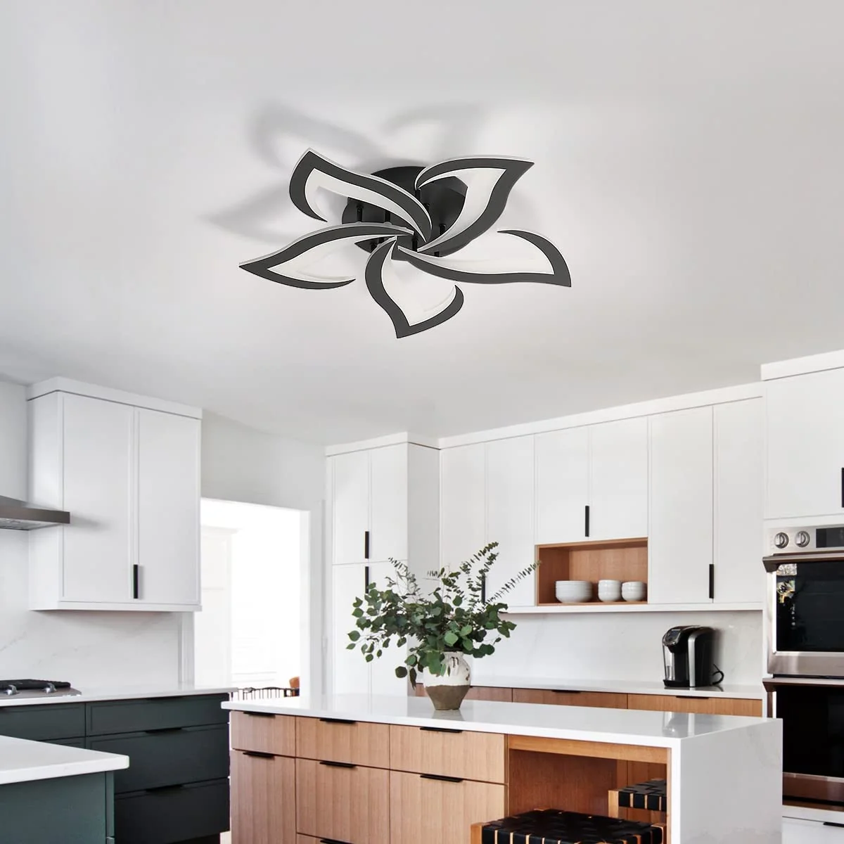 Moderne LED-Deckenleuchte, 60 W, kreatives Blütenblatt-Design, Deckenleuchte aus Acryl, für Wohnzimmer, Schlafzimmer, Arbeitszimmer, Durchmesser 60 cm, Schwarzlicht 6000 K, Kaltweiß – Bild 5