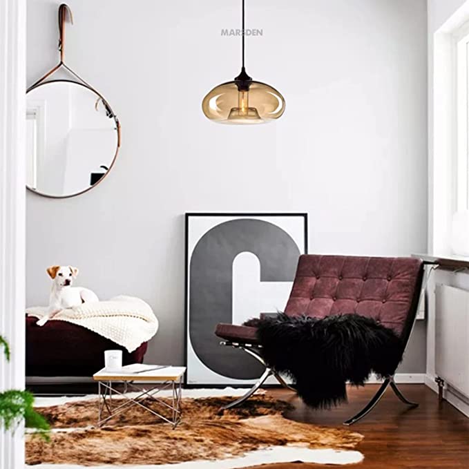 Moderne bunte Glas-Hängelampe für Wohnzimmer, Bar, Küche, Restaurant, Café, Esszimmer, nordische Leuchten für Zuhause (Bernsteinfarbe) – Bild 4