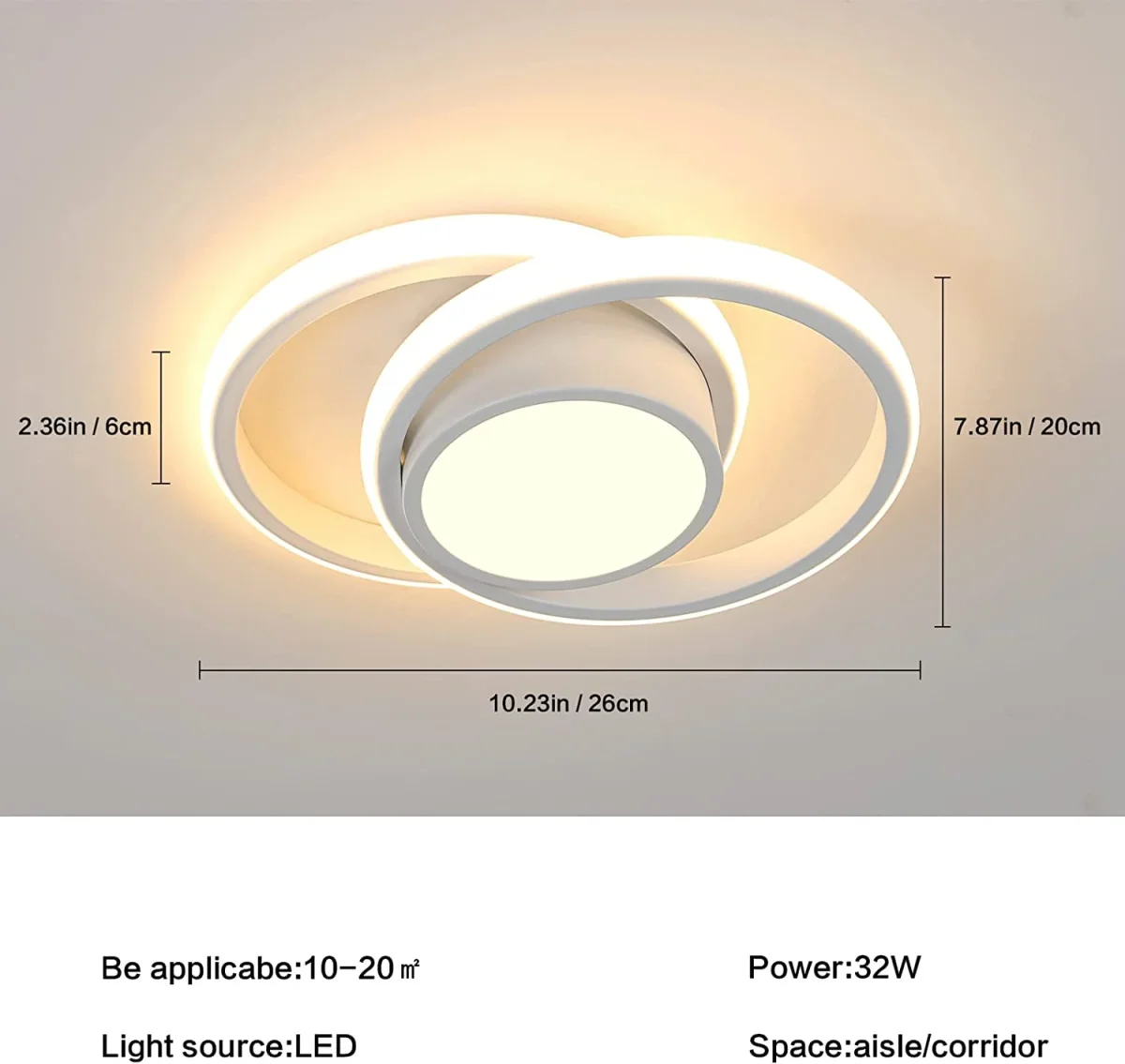 Runde LED-Deckenleuchte, moderne Deckenleuchte 32 W, 2400 lm, Acryl-Deckenleuchte, Innen-Kronleuchter für Flur, Küche, Wohnzimmer, Schlafzimmer, warmweißes Licht 3000 K, Länge 28 cm – Bild 4