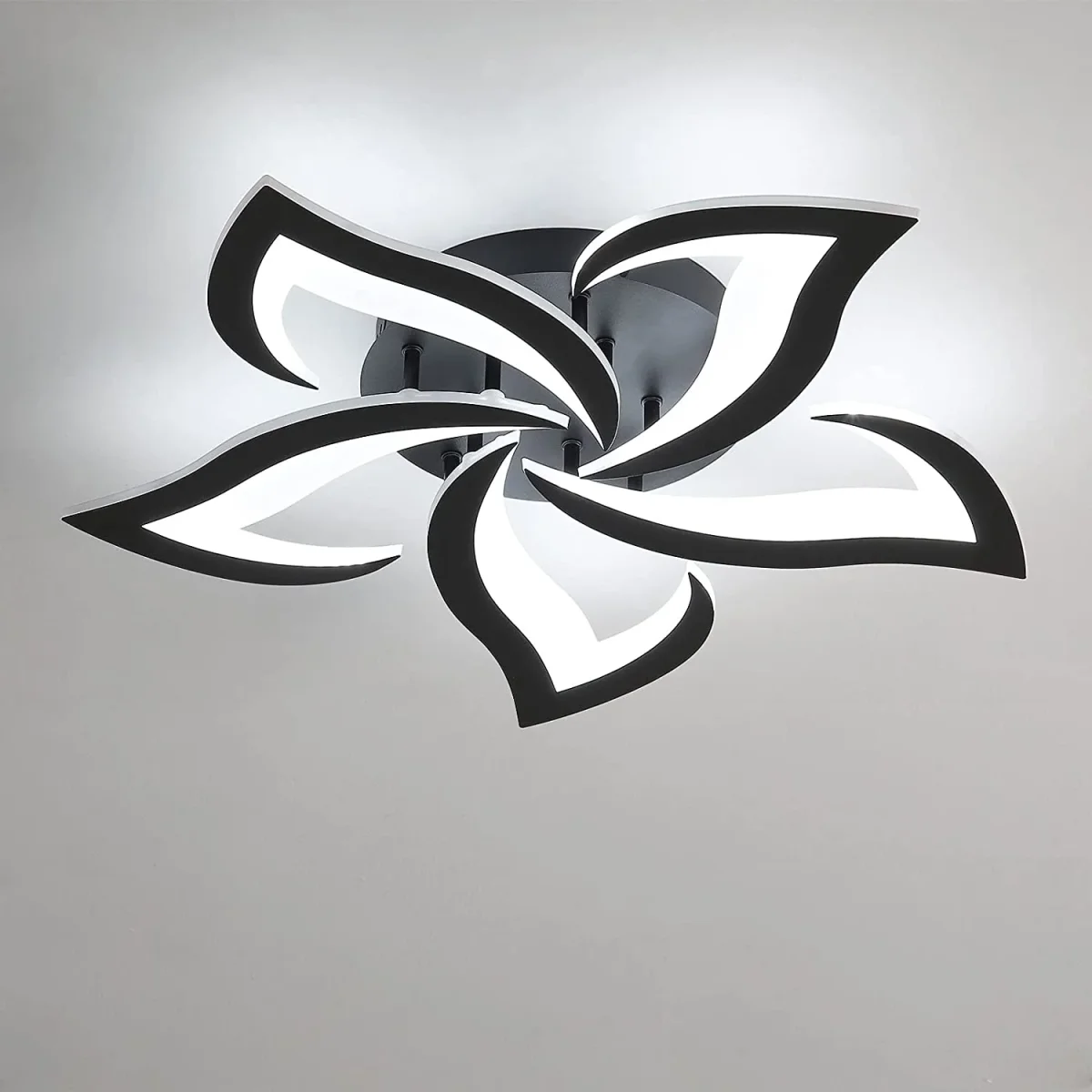 Moderne LED-Deckenleuchte, 60 W, kreatives Blütenblatt-Design, Deckenleuchte aus Acryl, für Wohnzimmer, Schlafzimmer, Arbeitszimmer, Durchmesser 60 cm, Schwarzlicht 6000 K, Kaltweiß – Bild 2