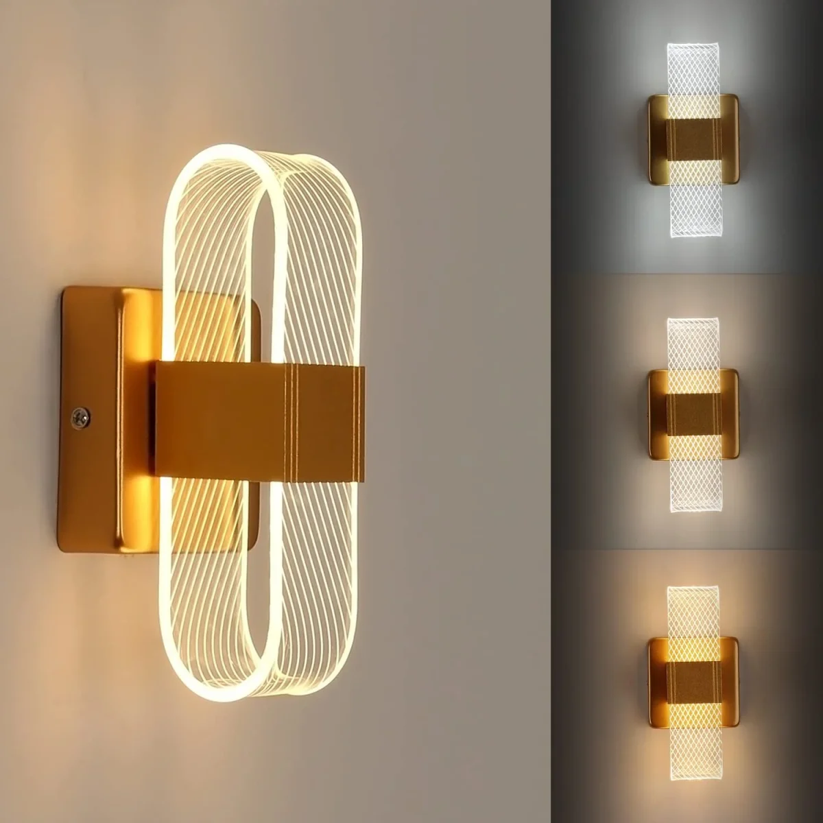 10 W dimmbare LED-Innenwandleuchte, moderne kreative romantische Acryl-Design-Wandlampe, 3000 K-6000 K Licht, Nachttischlampe für Schlafzimmer, Wohnzimmer, Flur (Gold)