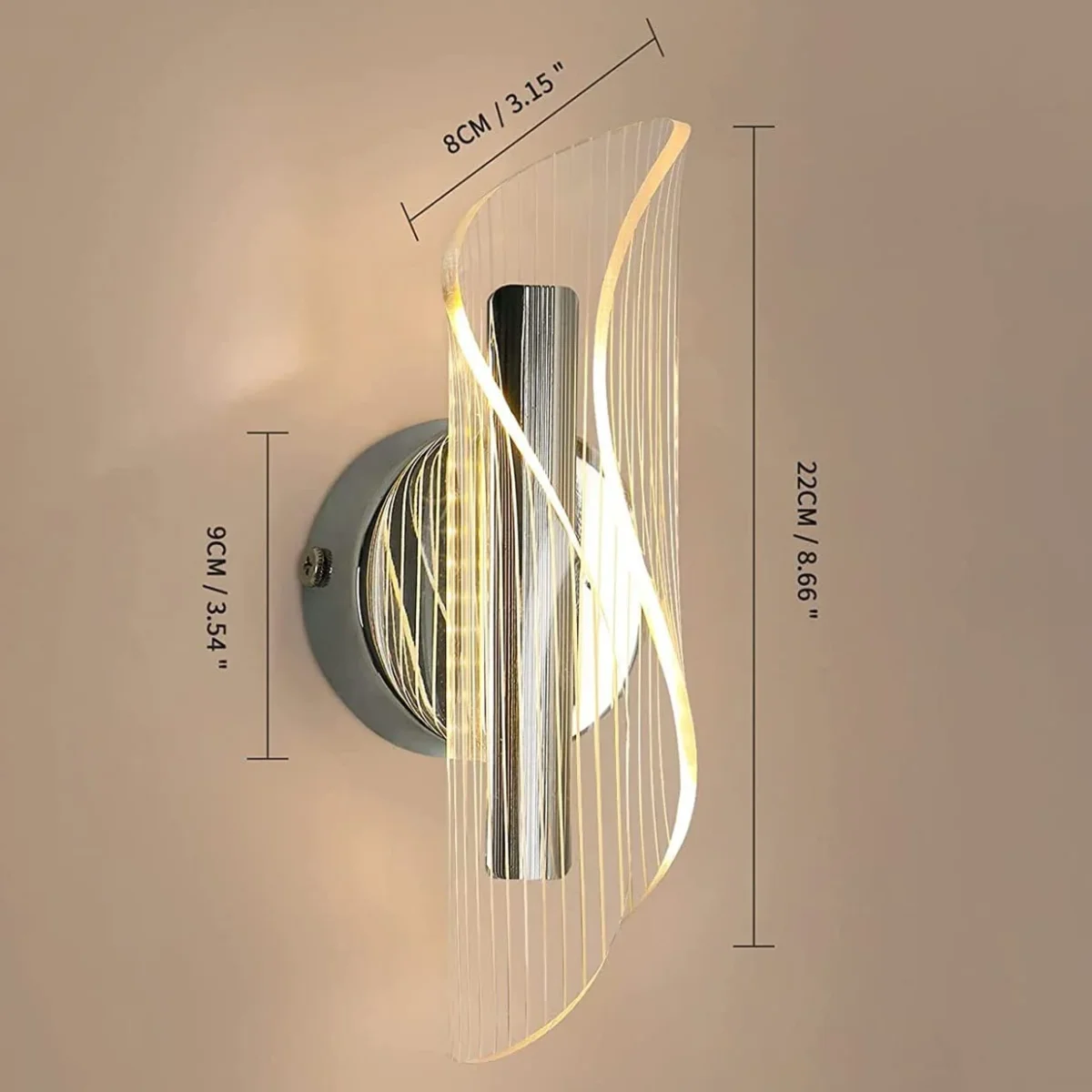 LED-Wandleuchte, dimmbar, moderne Wandleuchte, 12 W, 3000 K/4000 K/6000 K, für Schlafzimmer, Wohnzimmer, Flur, Eingangsbereich, Silber – Bild 4