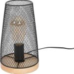 Schmiedeeiserne Tischlampe mit Holzschirm (15*25 cm) - Schwarz, europäischer Schalter 1,8 m