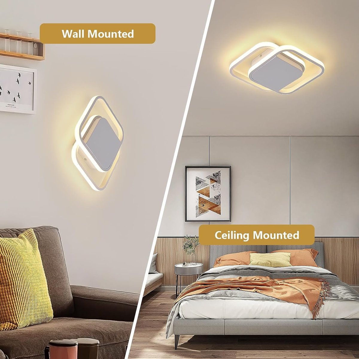 LED-Deckenleuchte, 32 W, modernes Design, quadratische Deckenlampe, Warmweiß 3000 K, für Wohnzimmer, Schlafzimmer, Esszimmer, Büro, Weiß – Bild 6