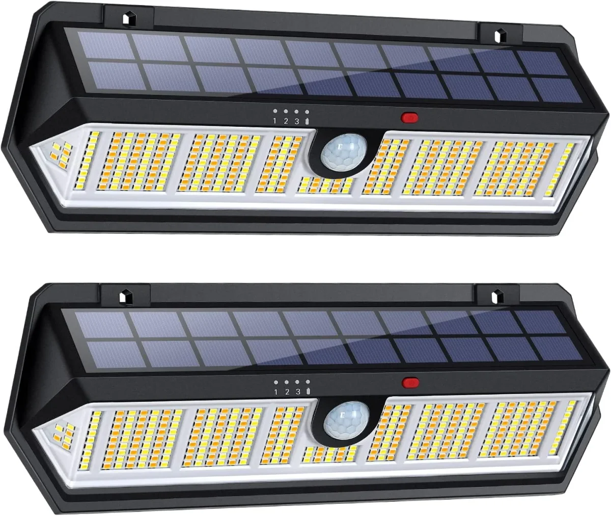 2 Stück Solar-Wandleuchte für den Außenbereich, LED-Wandleuchte mit Bewegungsmelder, warm/kaltweiß 3000 K/6000 K, für Innenhof, Garten, Korridor, Terrasse, in der Nähe der Wand, Weg, Terrasse, Villa