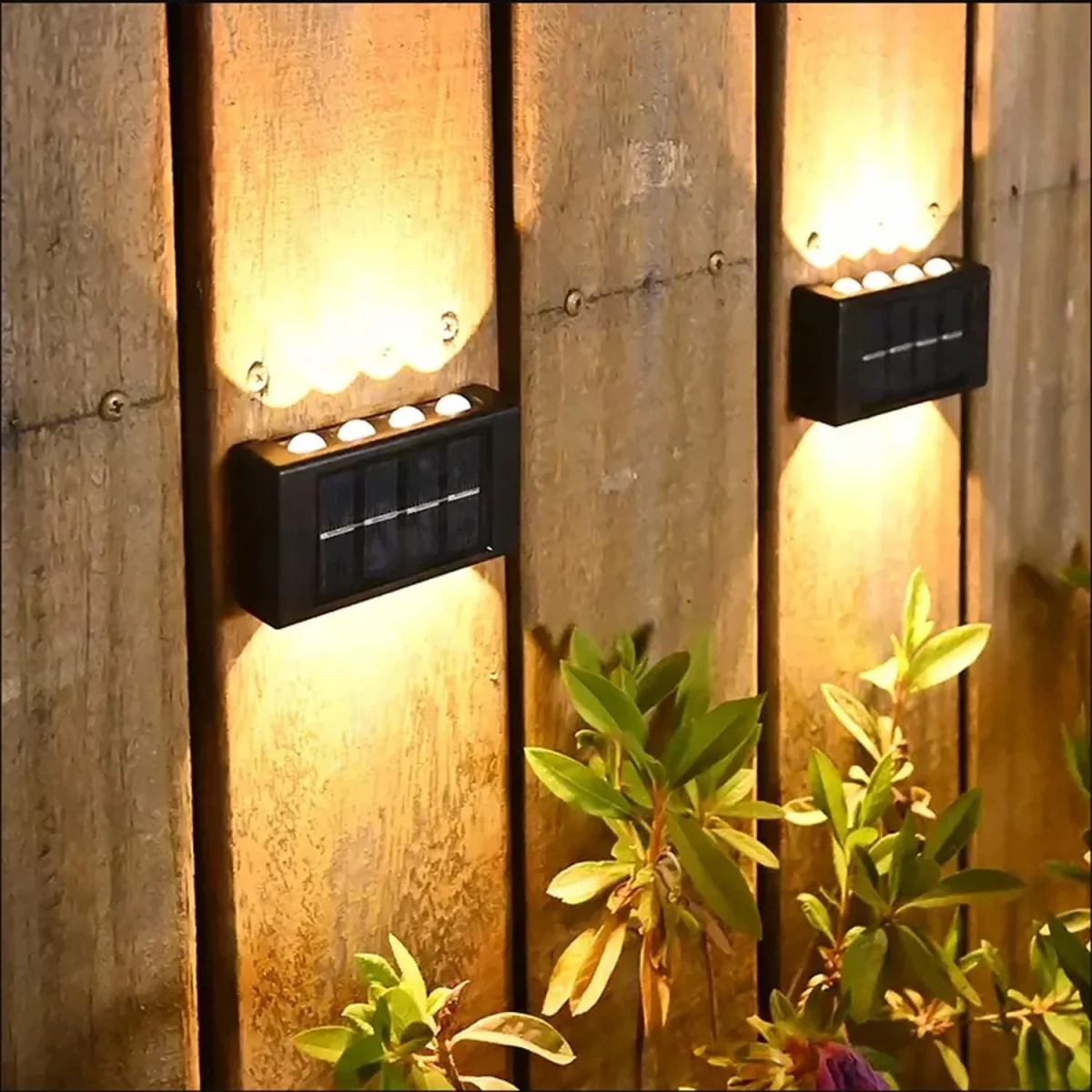 Solar-Wandleuchte für den Außenbereich, 2 Stück, warmweiße LED-Wandleuchte 3000 K, für Hof, Garten, Korridor, Terrasse, nahe Wand, Weg, Terrasse, Villa, Schwarz