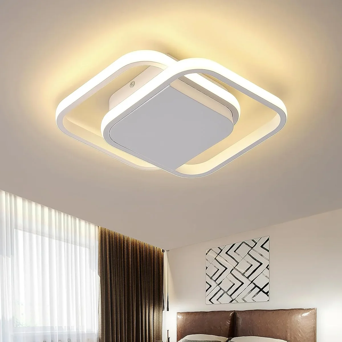 LED-Deckenleuchte, 32 W, modernes Design, quadratische Deckenlampe, Warmweiß 3000 K, für Wohnzimmer, Schlafzimmer, Esszimmer, Büro, Weiß