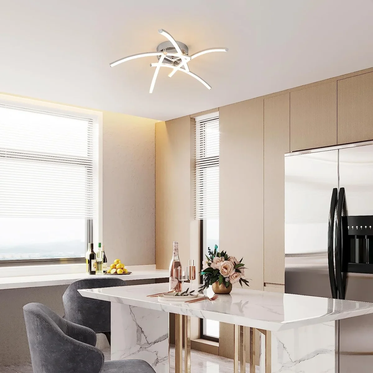 LED-Deckenleuchte, 30 W, modernes Design, warmweiß, 3000 K, wellenförmige Deckenleuchte für Wohnzimmer, Schlafzimmer, Esszimmer, Büro – Bild 6