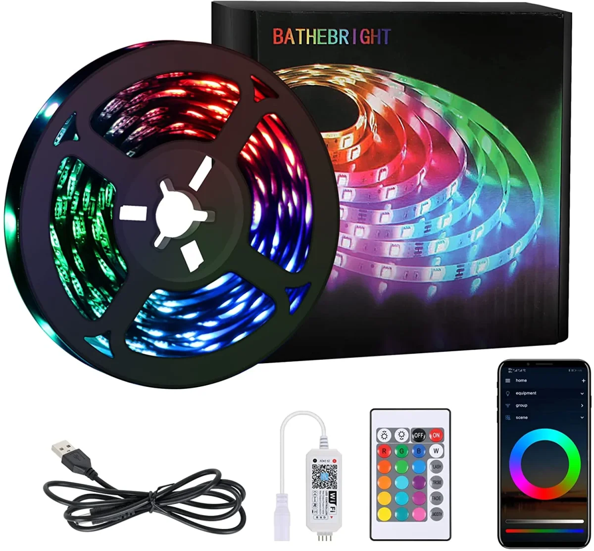 5M LED-Streifen, RGB 5050 12V Schlafzimmer-LED-Streifen, dimmbar 20 Farben, mehrfarbiger LED-Streifen IP20, verbesserter 3M-Kleber mit 24-Tasten-Fernbedienung für Heimdekorationen, Partys und Weihnachten – Bild 2