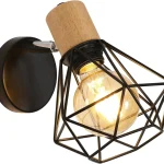 Vintage Wandleuchte für den Innenbereich – Designer Wandlampe aus Holz, Fassung E27, Beleuchtung für Schlafzimmer, Wohnzimmer, Flur, Eingang – Leuchtmittel nicht enthalten