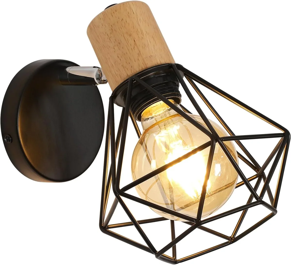 Vintage Wandleuchte für den Innenbereich – Designer Wandlampe aus Holz, Fassung E27, Beleuchtung für Schlafzimmer, Wohnzimmer, Flur, Eingang – Leuchtmittel nicht enthalten