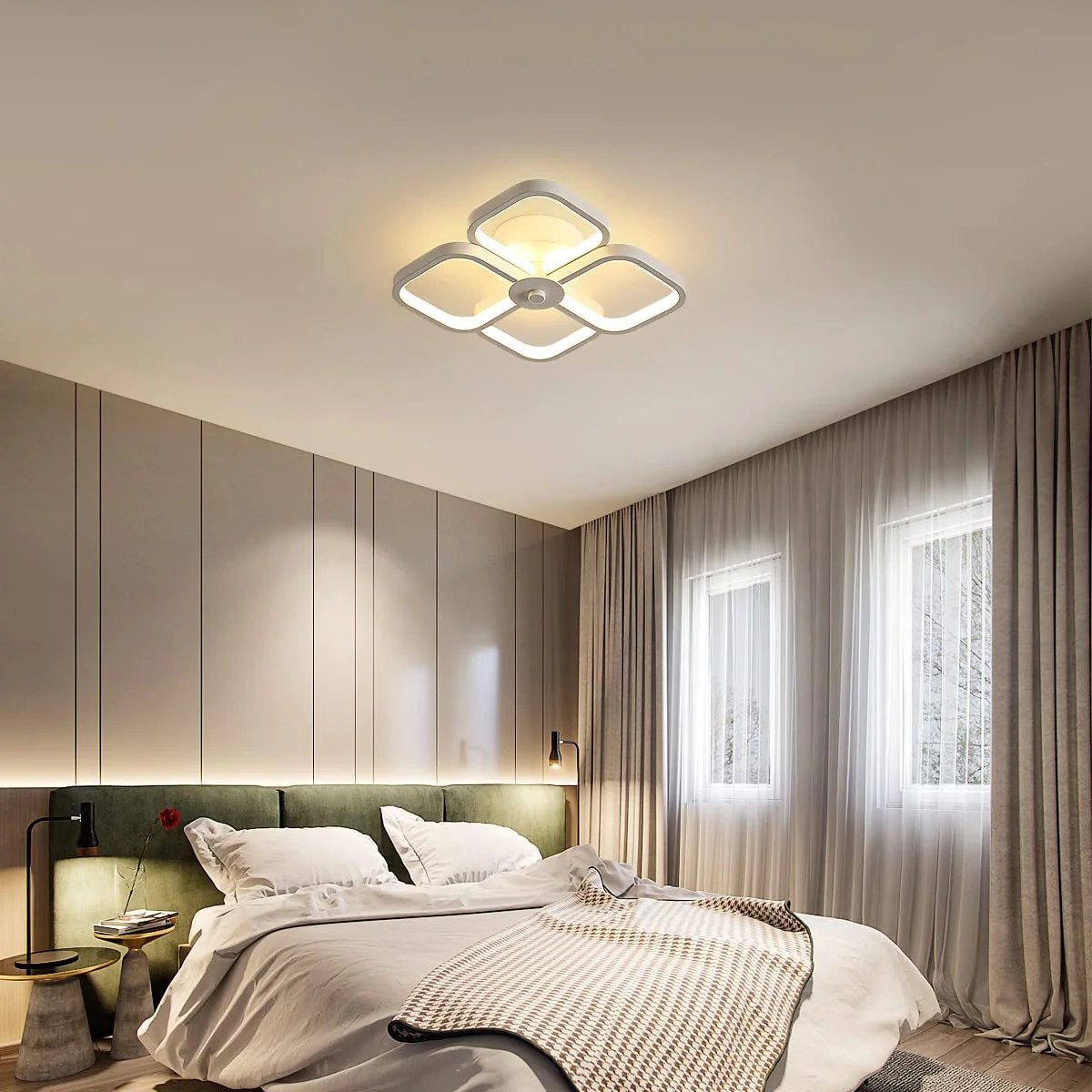 32 W LED-Deckenleuchte, modernes Design, quadratische Kreis-Deckenlampe, Warmweiß 3000 K, für Wohnzimmer, Schlafzimmer, Esszimmer, Büro, Weiß – Bild 3