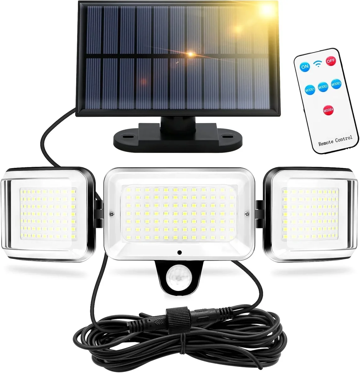Solar-Wandleuchte für den Außenbereich, 224 LEDs, Bewegungsmelder, Wandleuchte, Kaltweiß, 6000 K, LED-Wandleuchte für Hof, Garten, Korridor, Terrasse, Wand, Weg, Terrasse, Villa
