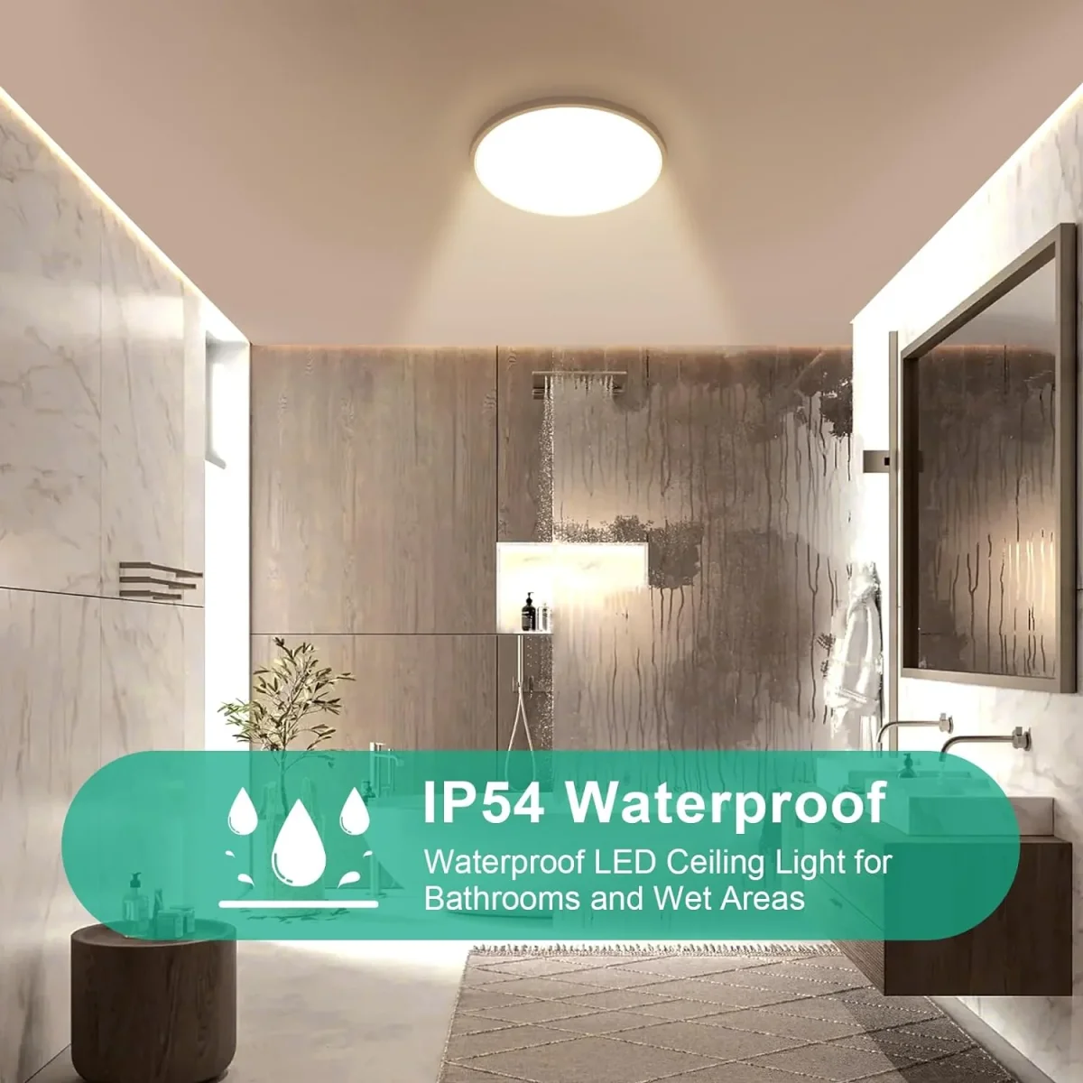 LED-Deckenleuchte für Badezimmer, 24 W, 2700 LM, Modernität, runde LED-Deckenleuchte, Deckenmontage für Schlafzimmer, Badezimmer, Küche, IP54 wasserdicht, natürliches Licht 5000 K, Durchmesser 30 cm, 2,5 cm Ultra – Bild 6