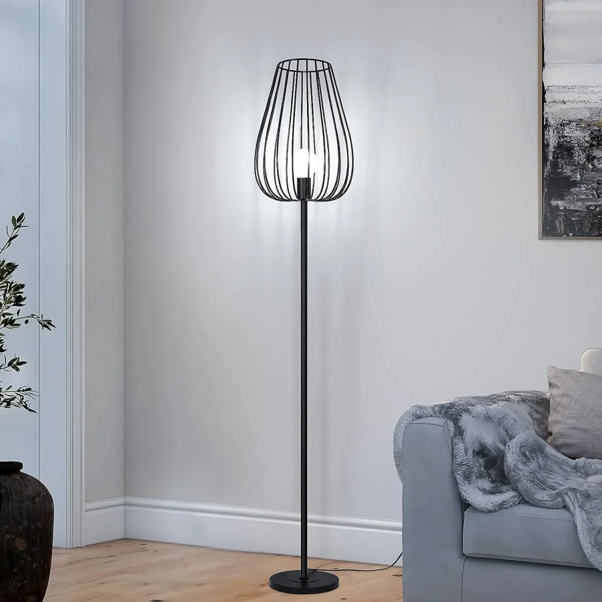 Vintage Stehlampe mit Metallschirm, Stehlampe mit Fußschalter, Wohnzimmerlampe aus schwarzem Metall, E27-Fassung ohne Glühbirne – Bild 4