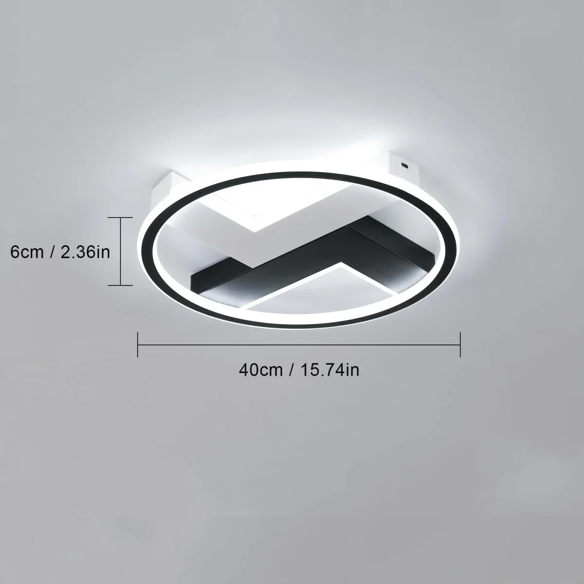 Moderne LED-Deckenleuchte, rund schwarz + weiß, 6500 K kaltweißes Licht, D40 x H6 cm, für Wohnzimmer, Schlafzimmer – Bild 4