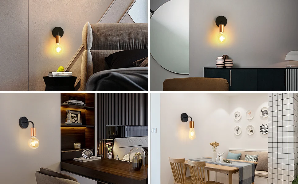 Industrielle Mini-Wandleuchte, Set mit 2 schmiedeeisernen Wandleuchten, Schwarz und Gold für Restaurant-Schlafzimmer-Wohnzimmer-Dekoration – Bild 9